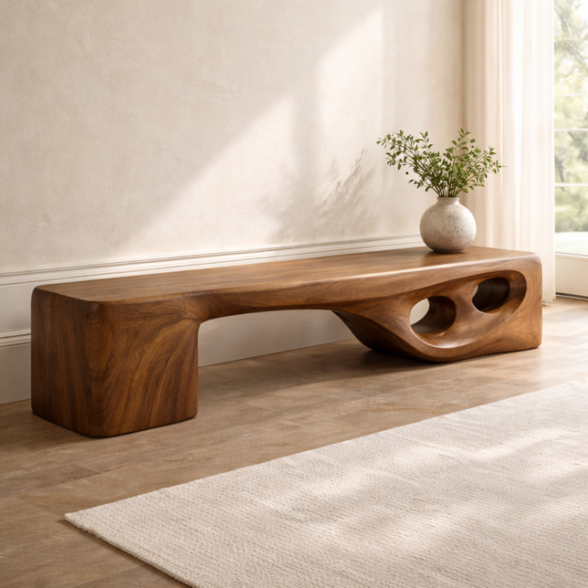 Modern Entryway Bench Sculptural Curved Hallway Seat Organic Statement Furniture