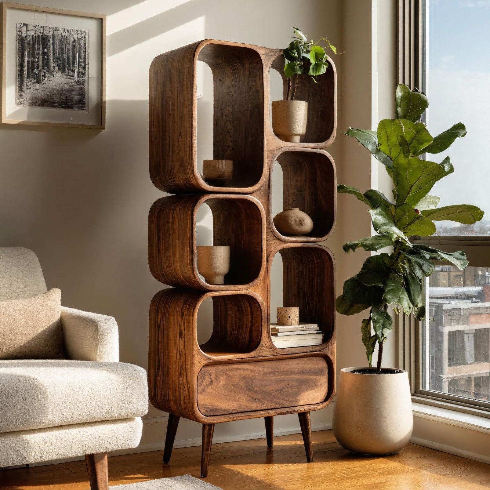 Minimalist Wooden Bookshelf For Contemporary Living Room Kitchnce