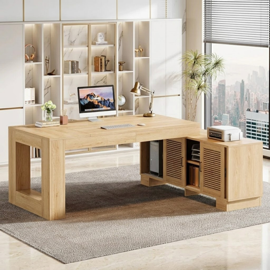 Modern Work Desk with Storage and Sleek Design for Home Office