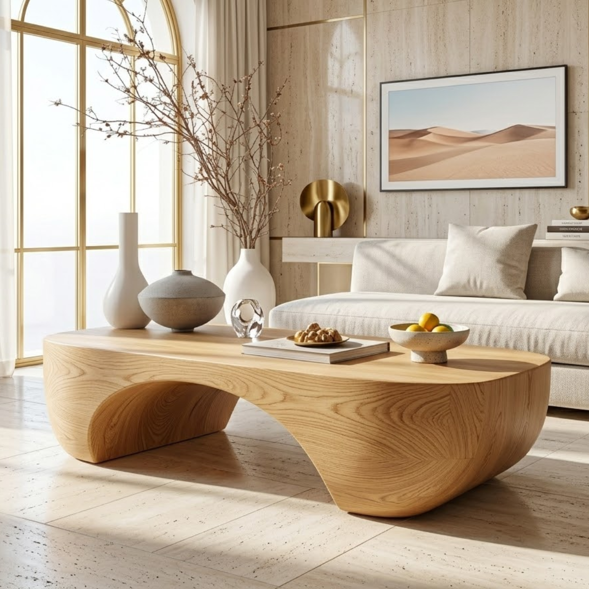Elegant Wooden Coffee Table with Sculpted Curved Design