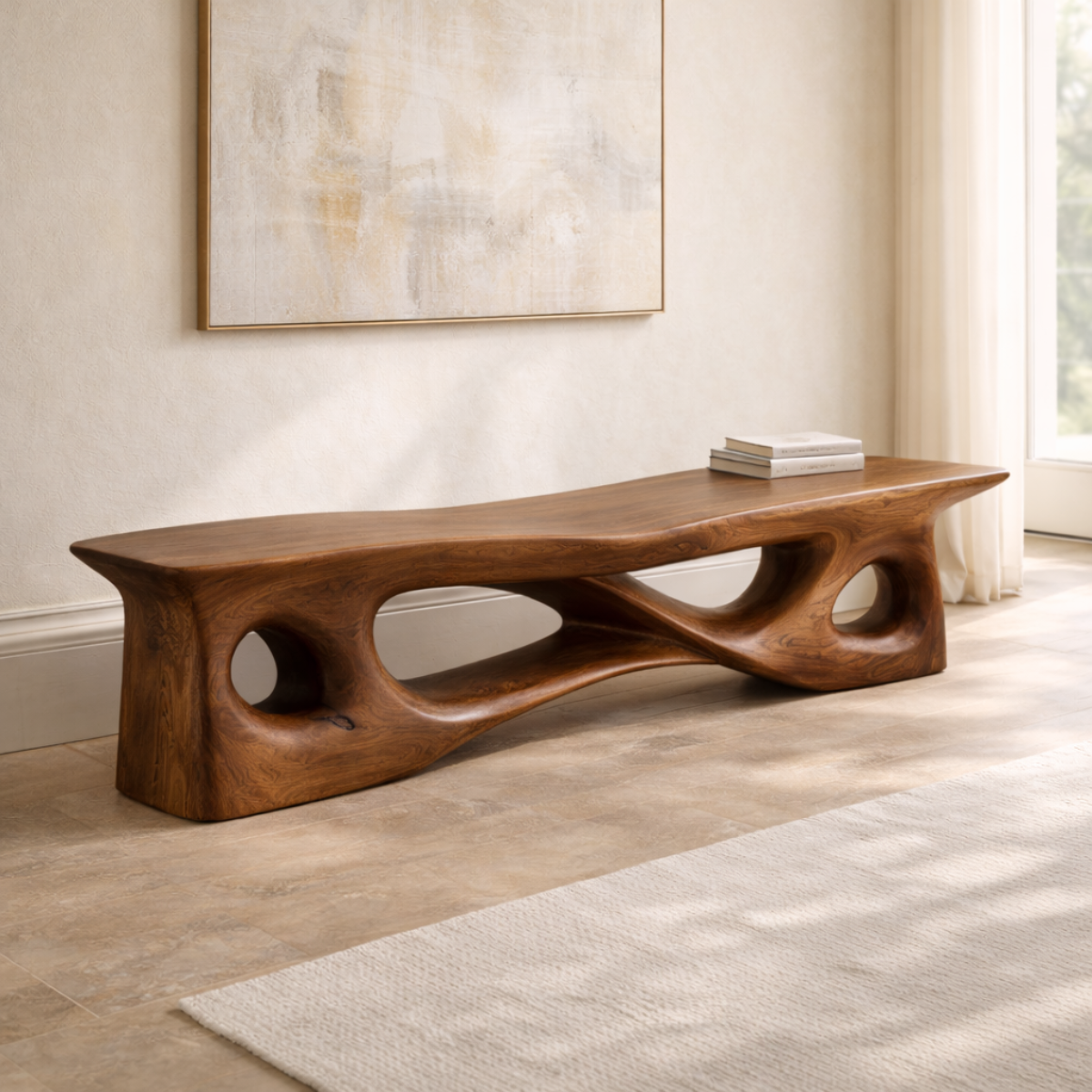 Sculptural Entryway Bench Organic Curved Hallway Seat Statement Minimalist Furniture