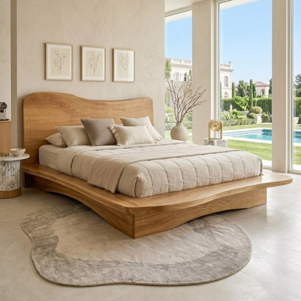 Modern Curved Platform Bed Frame, Minimalist Luxury Bedroom Furniture Design