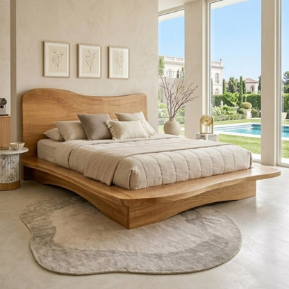 Modern Curved Platform Bed Frame, Minimalist Luxury Bedroom Furniture Design