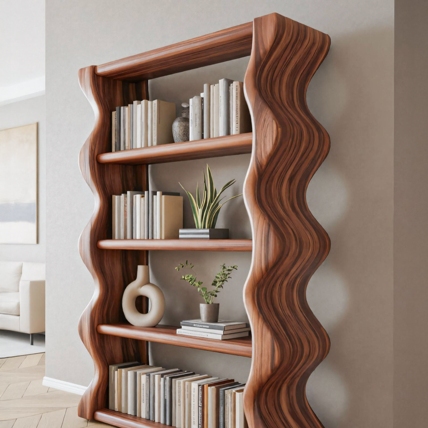 Modern Wave Bookshelf For Living Room Or Office Kitchnce