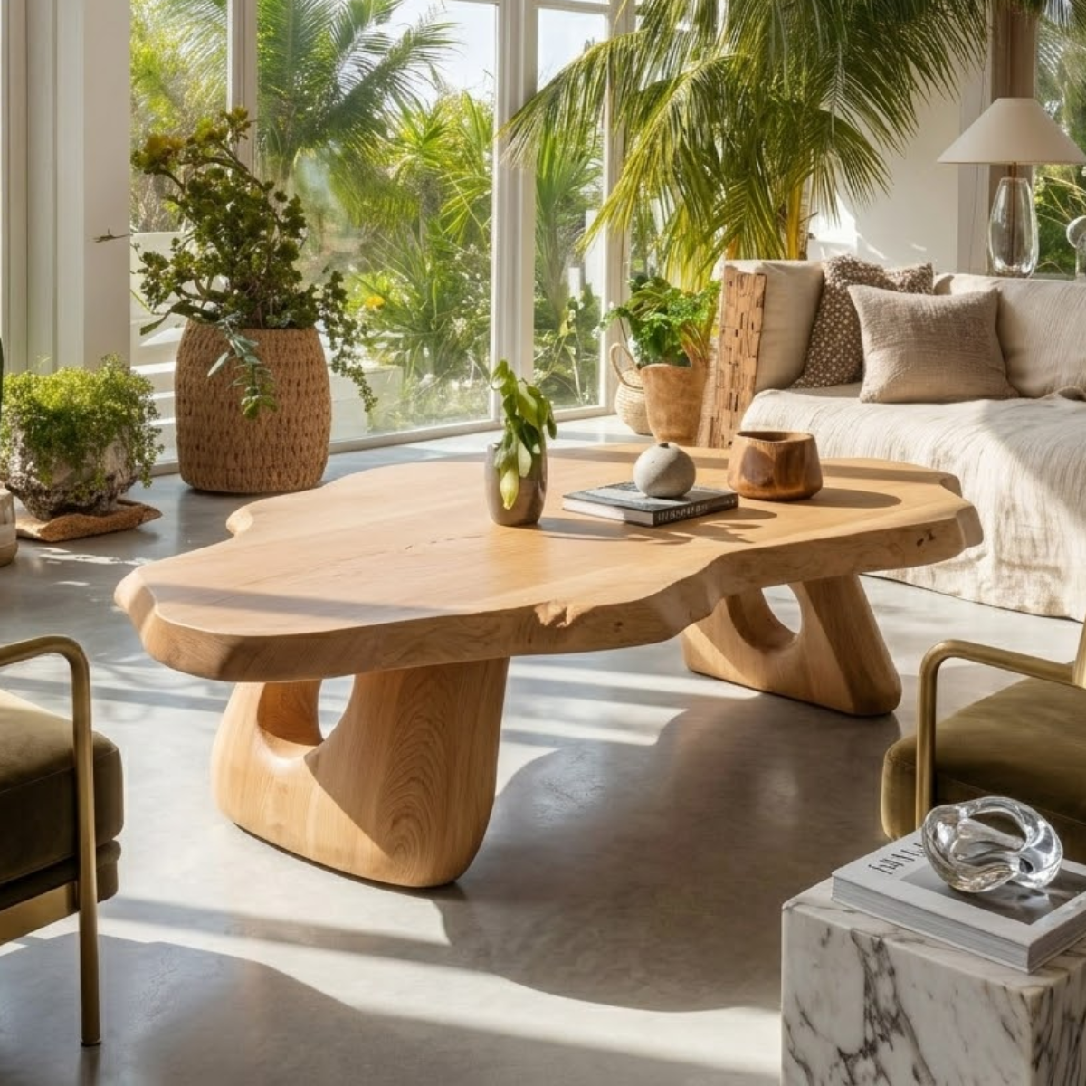 Organic Wooden Coffee Table with Unique Sculptural Base