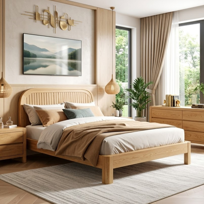 Modern Slatted Wood Bed Frame, Minimalist Platform Bedroom Furniture Design