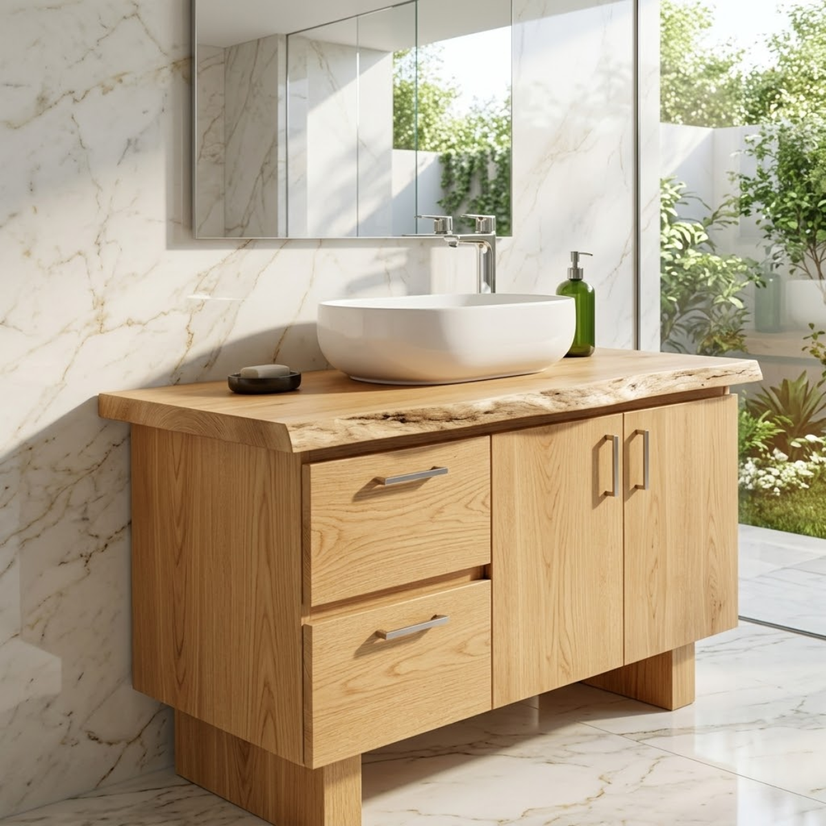 Solid Wood Bathroom Vanity with Sink, Freestanding Storage Cabinet for Modern Bath