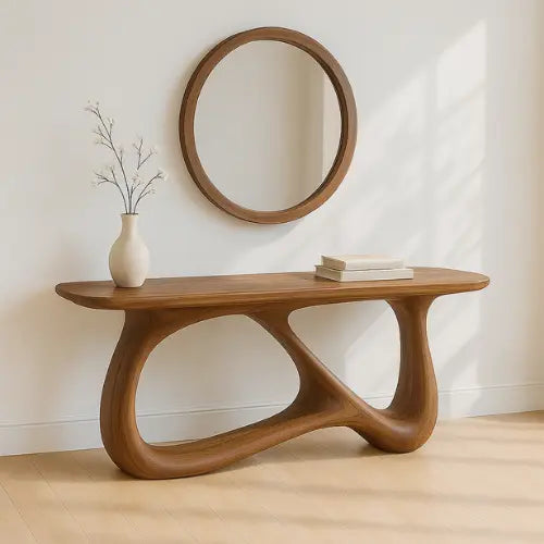 Handcrafted Solid Wood Solace Console Table – Contemporary Organic Design Kitchnce
