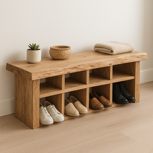 Handcrafted Solid Wood Bench with Shoe Compartments – Modern Rustic Hallway Storage Kitchnce