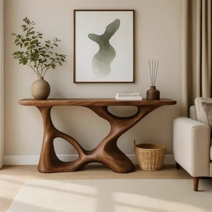 Handcrafted Solid Wood Flux Console Table – Modern Organic Design Kitchnce