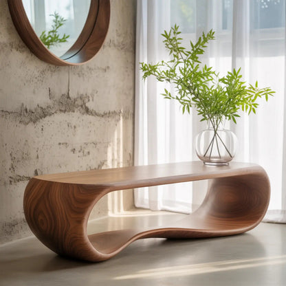 Handcrafted Solid Wood Bench – Sculptural Modern Walnut Wave Table Kitchnce