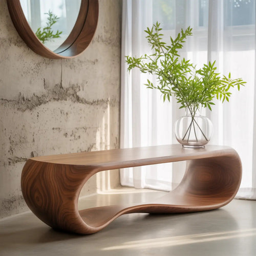Handcrafted Solid Wood Bench – Sculptural Modern Walnut Wave Table Kitchnce