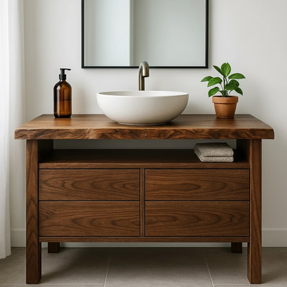 Handcrafted Solid Wood Bathroom Vanity with Live Edge Top and Minimalist Design Kitchnce