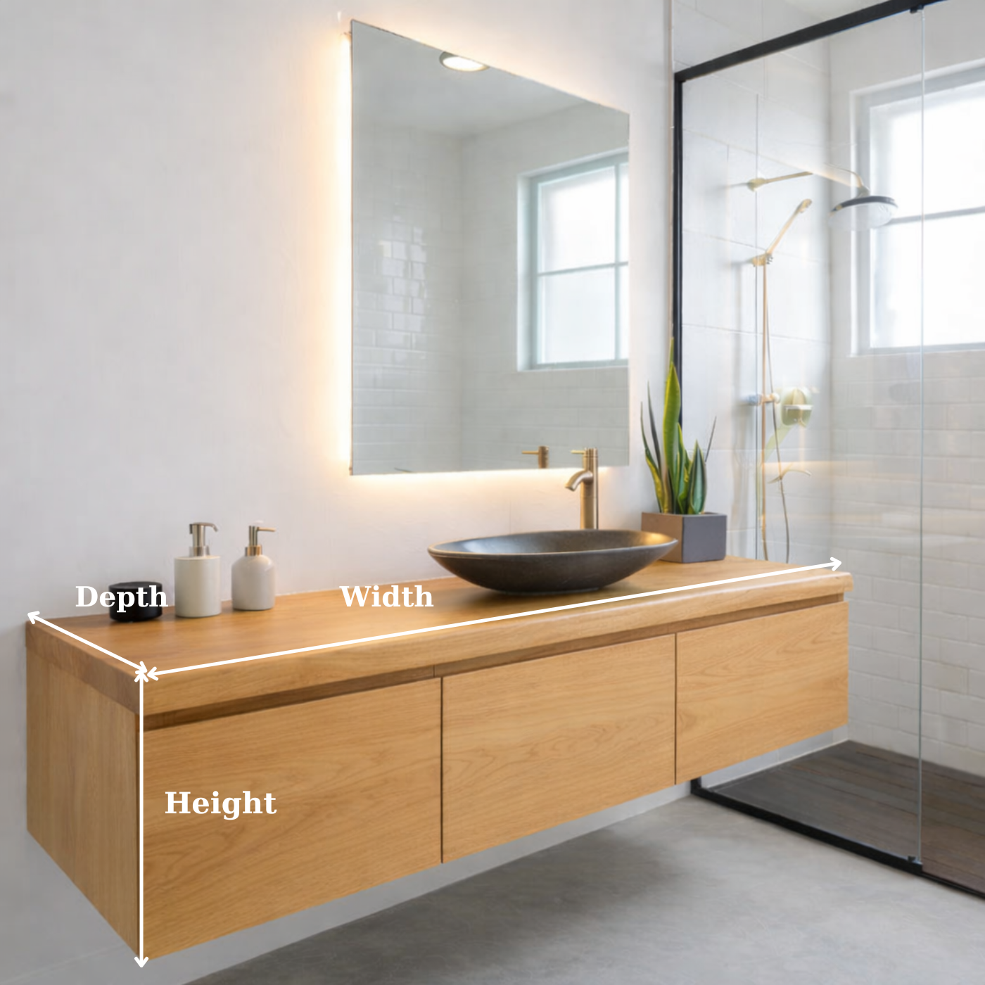 Floating Oak Bathroom Vanity, Wall Mounted Wood Vanity Cabinet Kitchnce