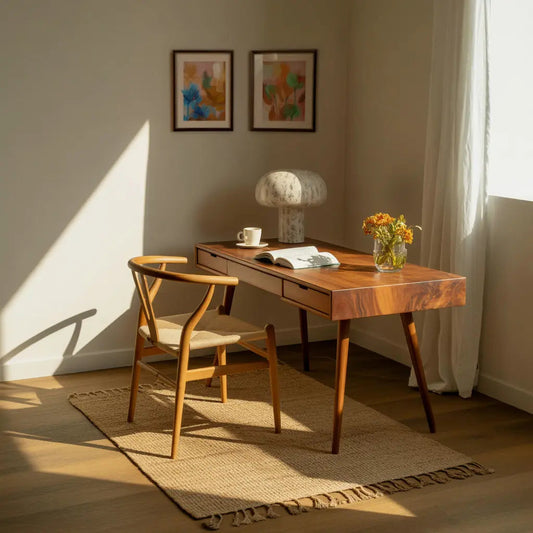 Mid Century Modern Writing Desk With Drawers For Home Office Kitchnce
