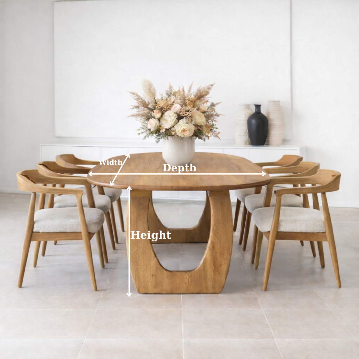 Solid Wood Oval Dining Table with U Shape Pedestal Base