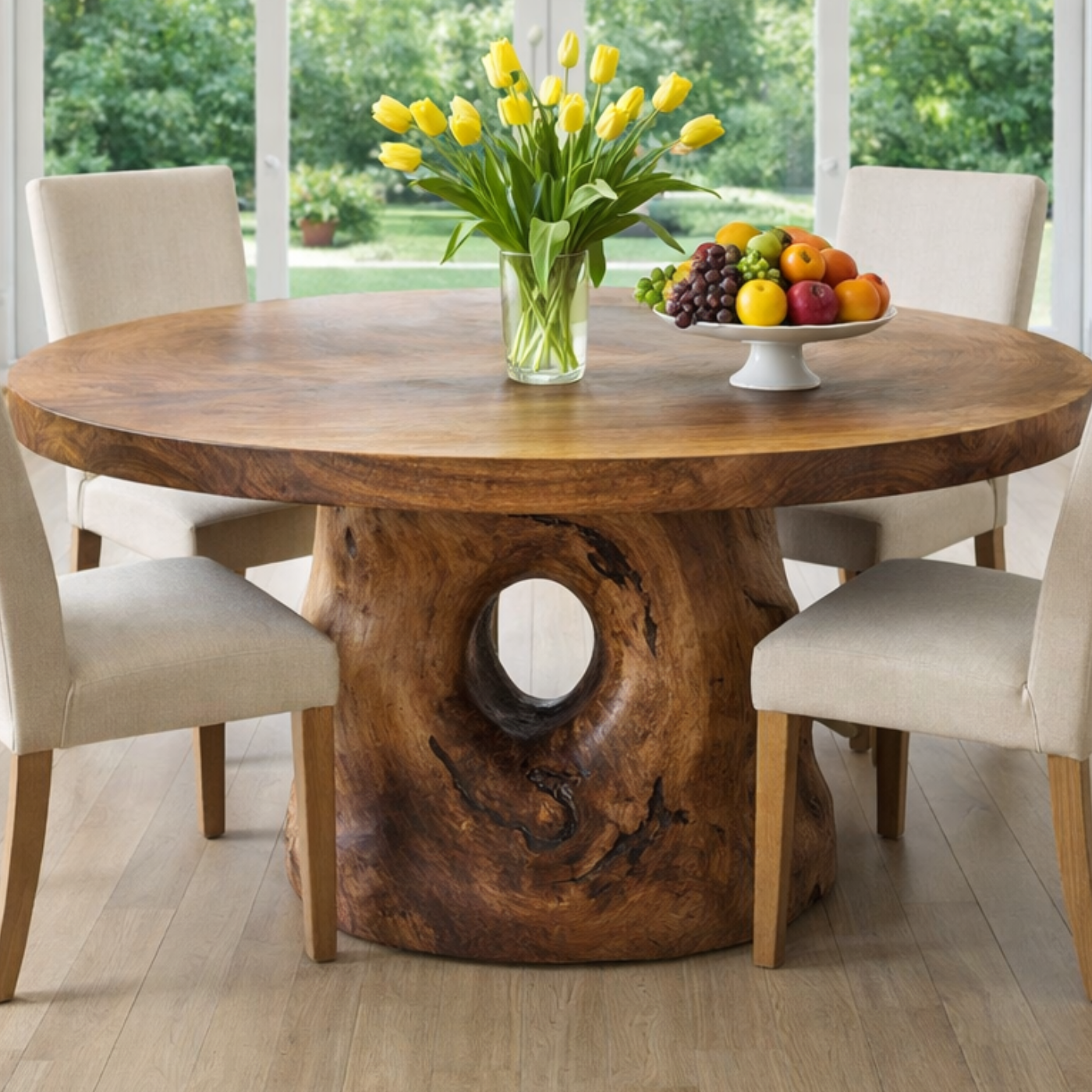 Handcrafted Round Solid Wood Dining Table for Modern Home Decor