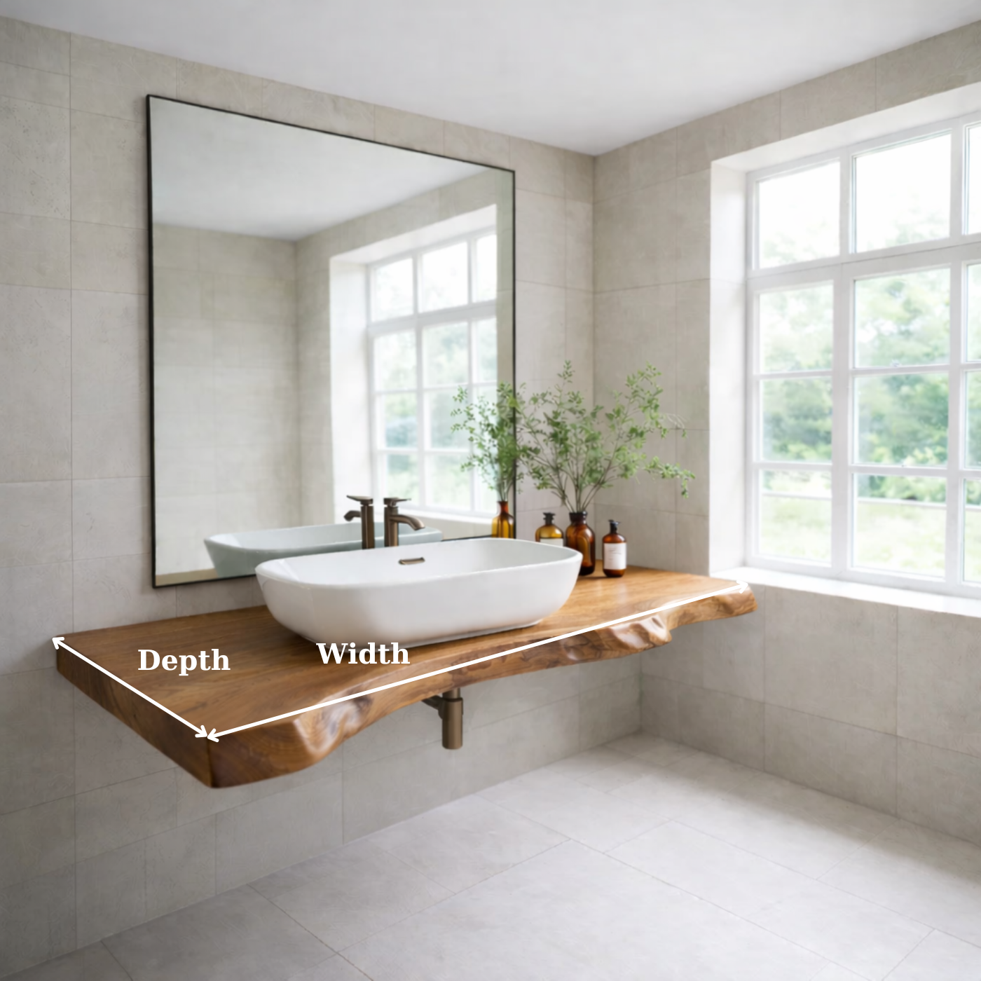 Live Edge Floating Bathroom Vanity Top, Solid Wood Wall Mounted Vanity Shelf Kitchnce