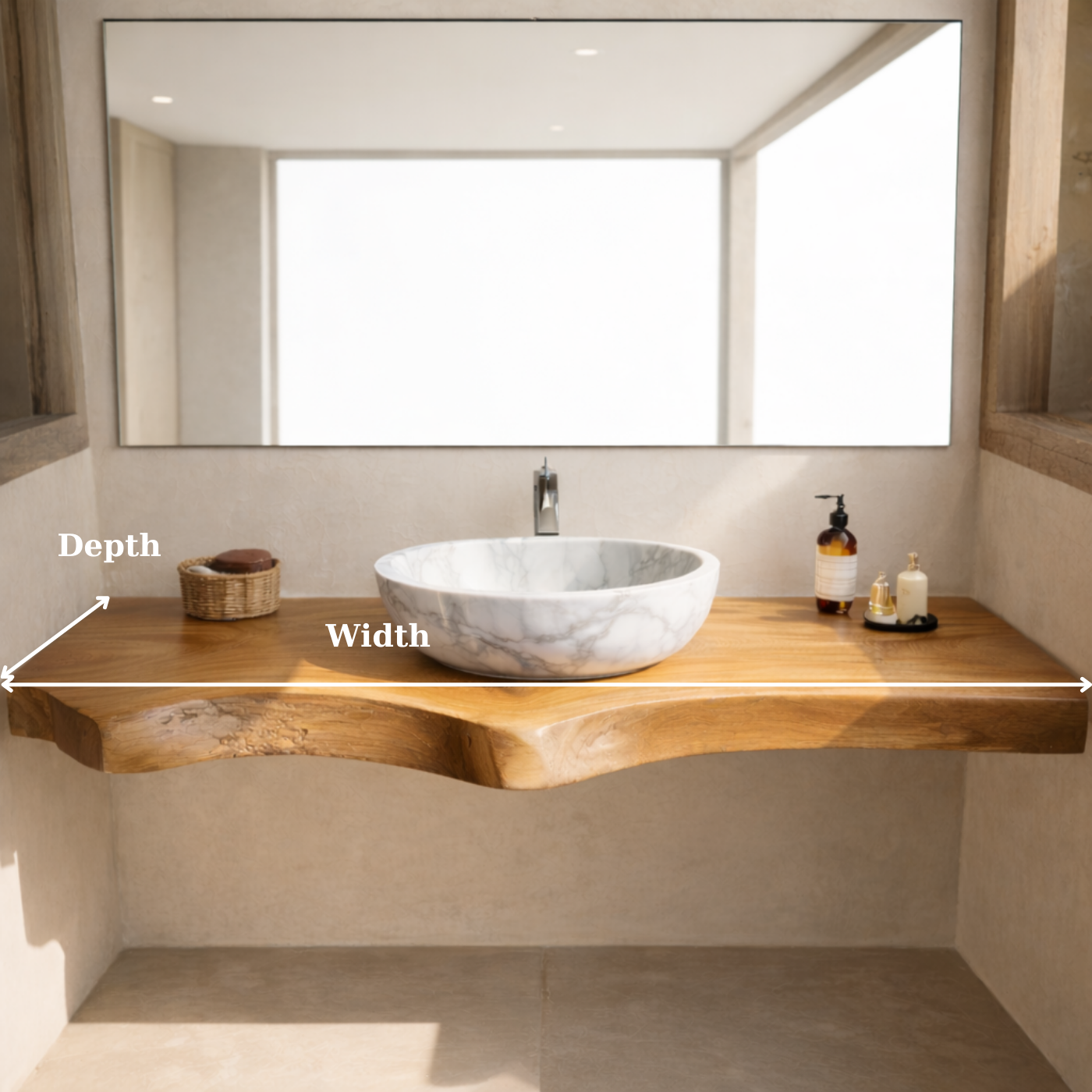 Live Edge Floating Bathroom Vanity Top, Solid Wood Wall Mounted Vanity Counter Kitchnce