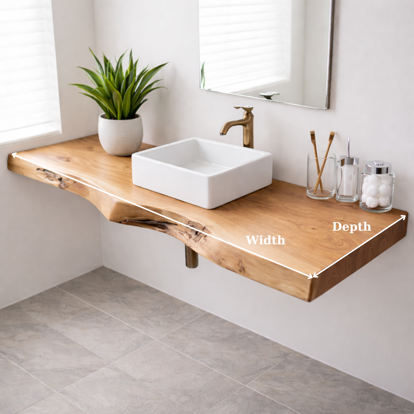 Floating Live Edge Solid Wood Bathroom Shelf Wall Mounted Natural Wood Vanity Top Kitchnce