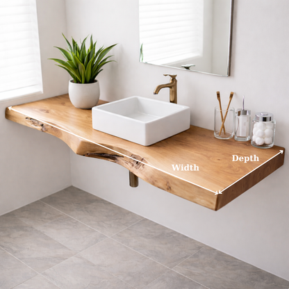 Floating Live Edge Solid Wood Bathroom Shelf Wall Mounted Natural Wood Vanity Top Kitchnce