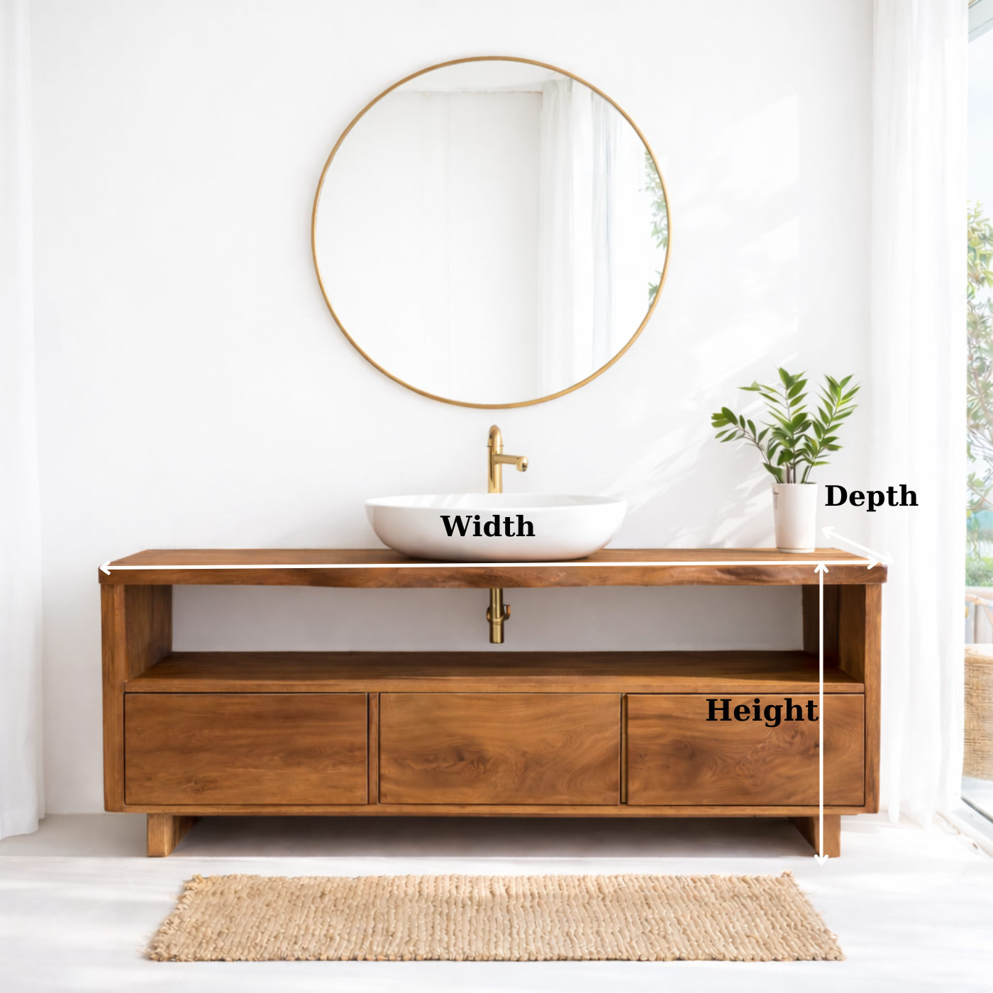 Solid Wood Bathroom Vanity with Open Shelf and Three Drawers – Rustic Freestanding Wood Vanity Cabinet Kitchnce