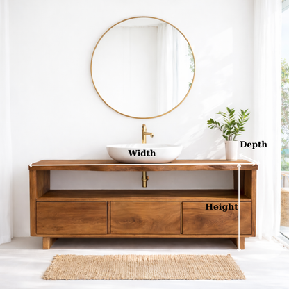 Solid Wood Bathroom Vanity with Open Shelf and Three Drawers – Rustic Freestanding Wood Vanity Cabinet Kitchnce
