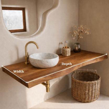 Floating Live Edge Solid Wood Bathroom Vanity Top – Rustic Wall Mounted Wood Countertop Shelf Kitchnce
