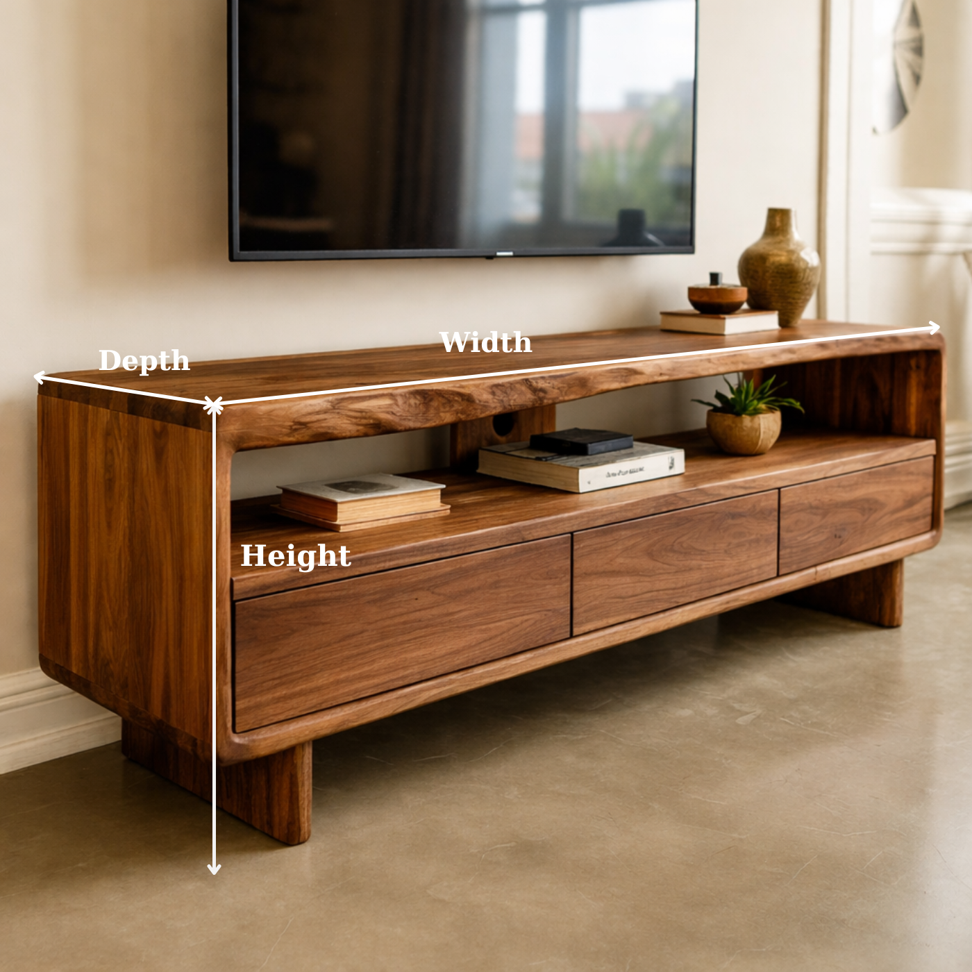 Mid Century Modern Solid Wood TV Stand – Walnut Media Console with Storage Drawers Kitchnce