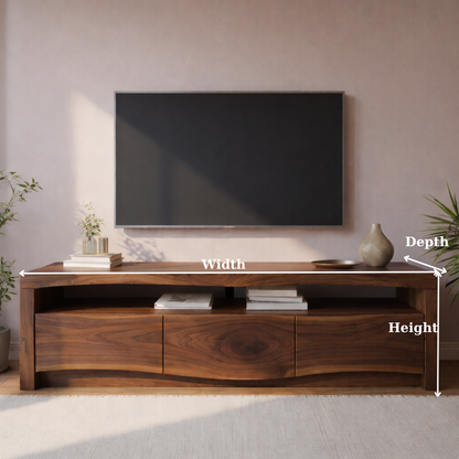 Modern Solid Wood TV Stand with Live Edge Top – Walnut Media Console Cabinet Kitchnce