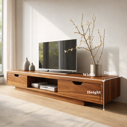 Walnut Wood TV Stand with Drawers – Modern Solid Wood Media Console Cabinet Kitchnce
