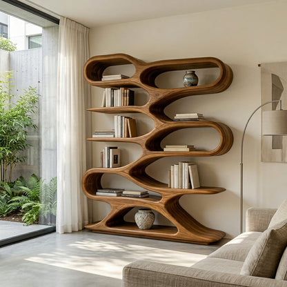 Organic Sculptural Wood Bookcase For Living Room Decor Kitchnce
