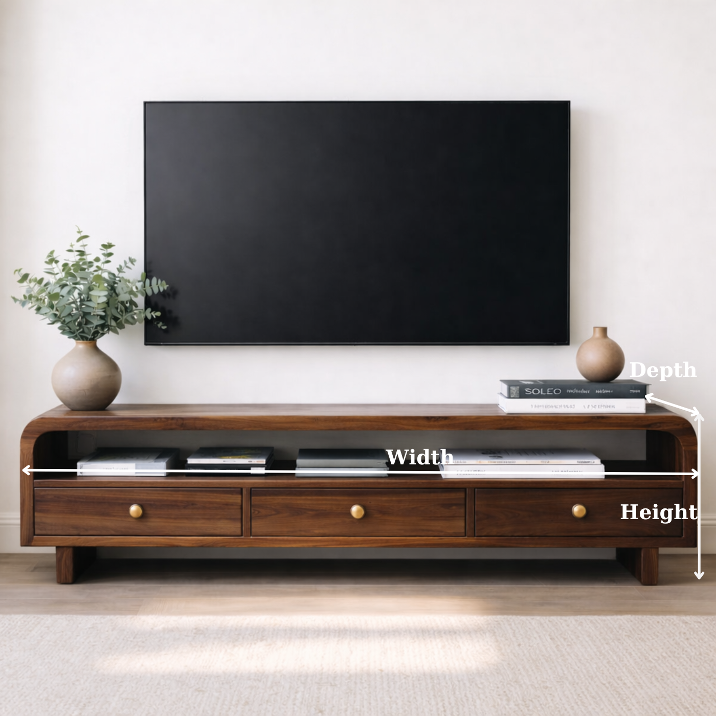 Mid Century Walnut TV Stand with Drawers – Solid Wood Media Console Cabinet