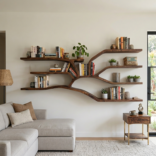 Handcrafted Sculptural Wooden Bookshelf For Living Room Decor Kitchnce