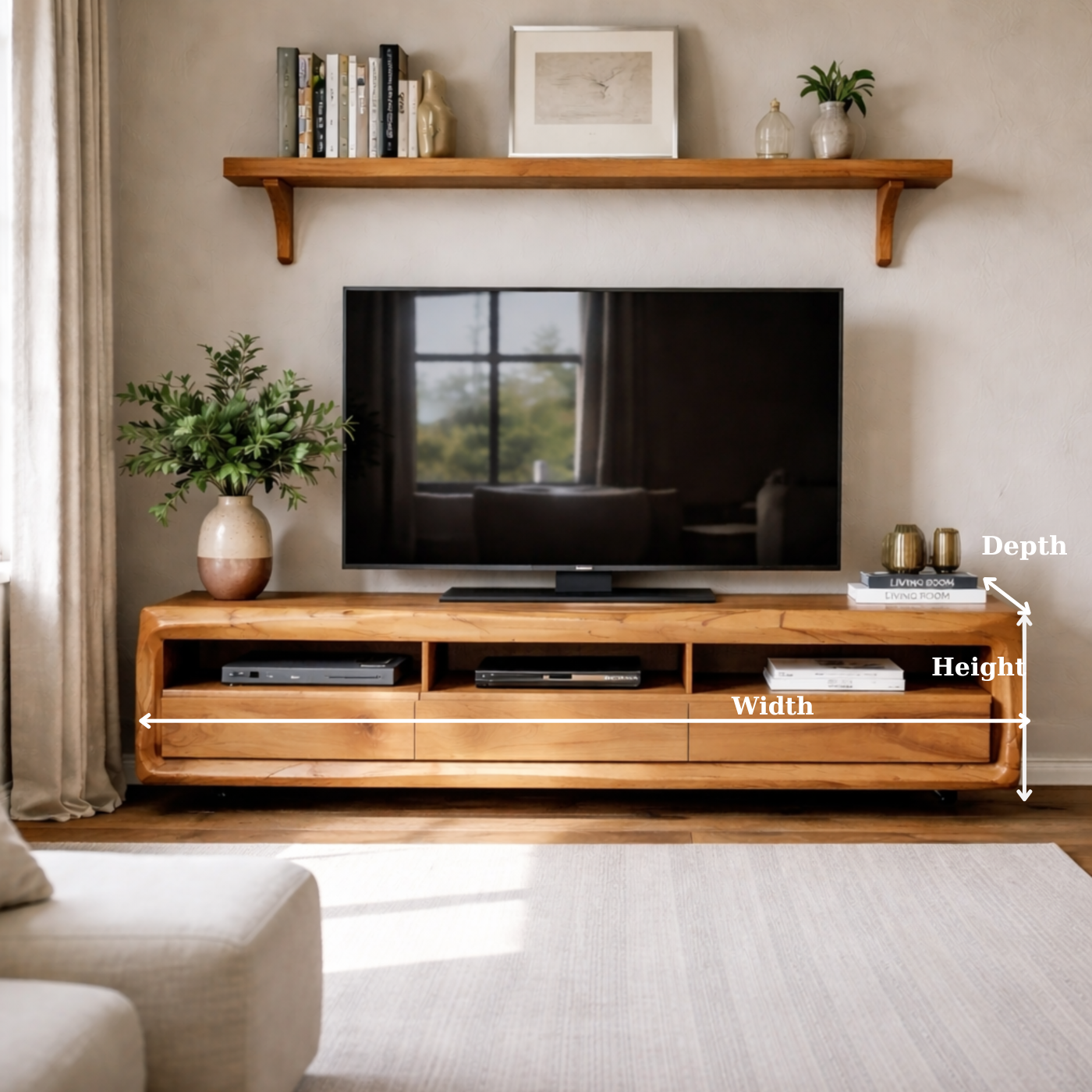 Solid Wood TV Stand with Drawers and Open Shelf – Rustic Modern Wooden Media Console Kitchnce