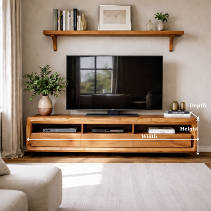 Solid Wood TV Stand with Drawers and Open Shelf – Rustic Modern Wooden Media Console Kitchnce