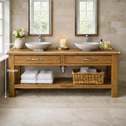 Solid Wood Double Bathroom Vanity with Drawers and Open Shelf Storage Kitchnce