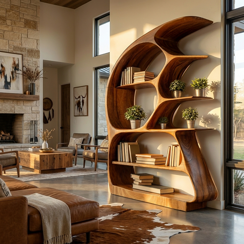 Contemporary Sculptural Wood Bookshelf For Living Room Decor Kitchnce