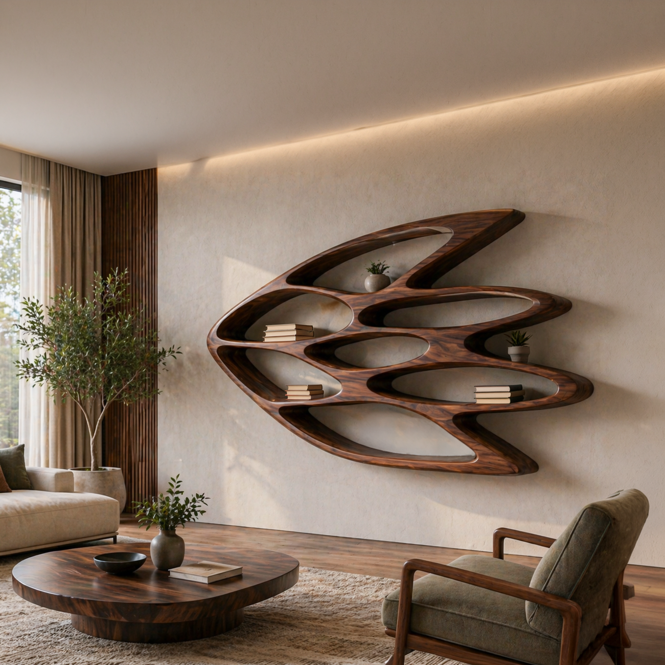 Wooden Wall Bookshelf With Unique Shape For Living Room Wall Kitchnce