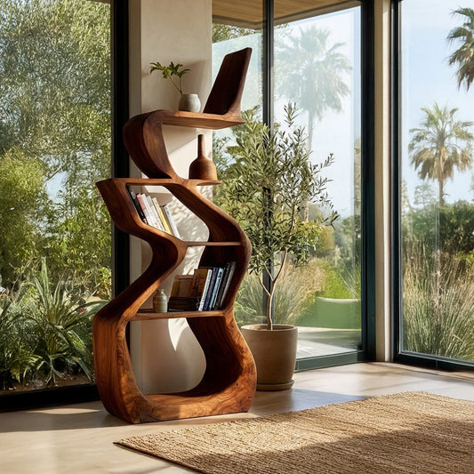 Sculptural Wooden Bookshelf For Living Room Corner Kitchnce