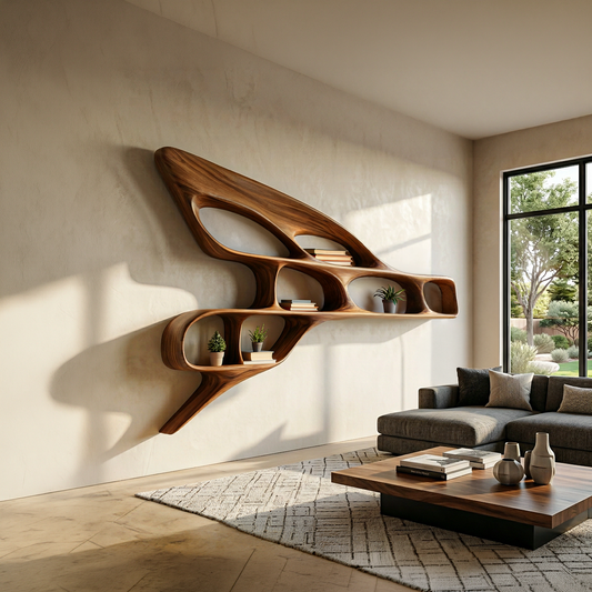 Organic Wooden Wall Bookshelf For Luxury Interior Kitchnce