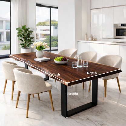 Live Edge Walnut Dining Table with Black Metal U-Shape Legs Kitchnce