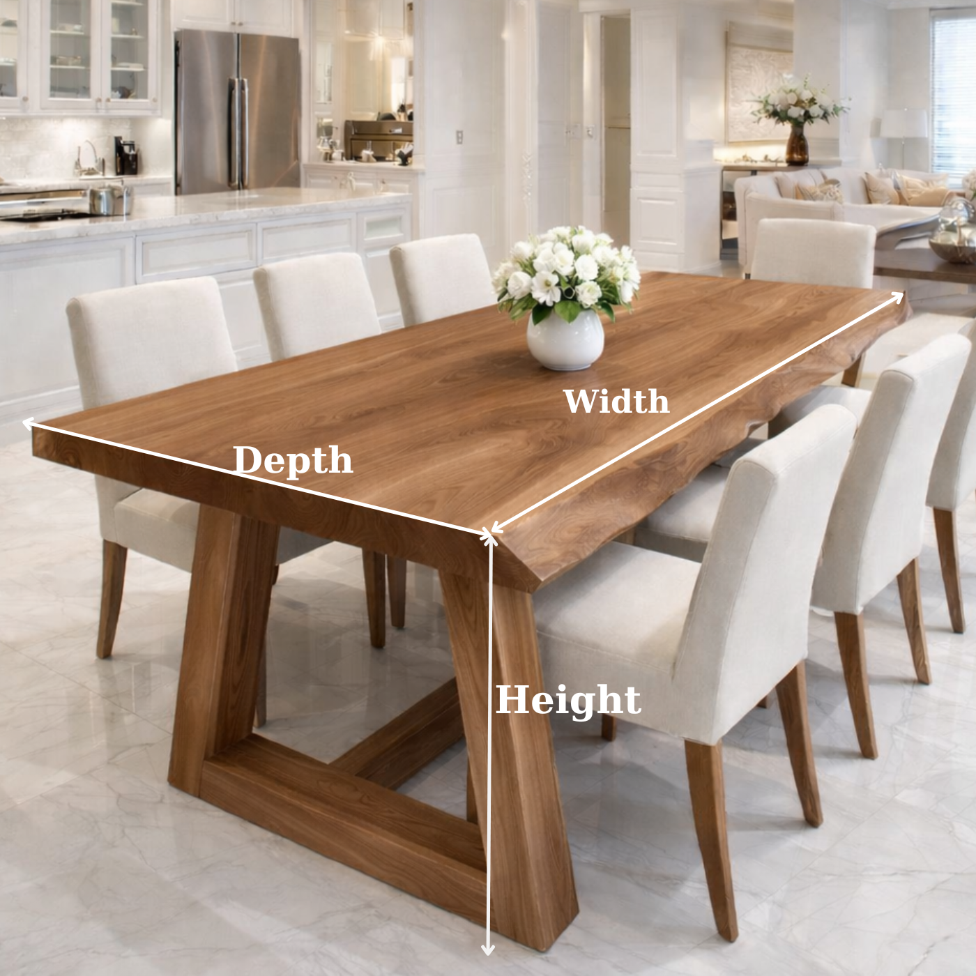 Handcrafted Solid Wood Live Edge Dining Table with Wooden Trestle Base