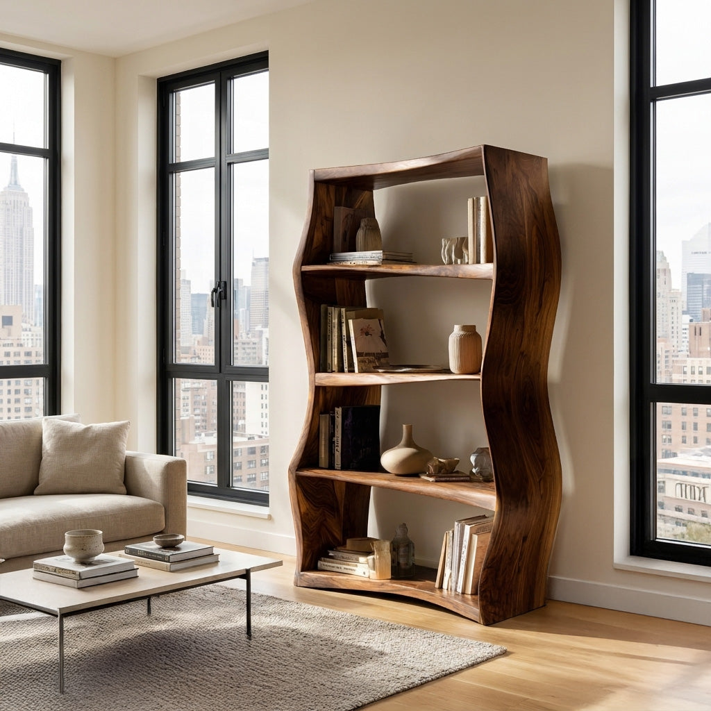 Elegant Natural Wood Bookshelf For Living Room Storage Kitchnce