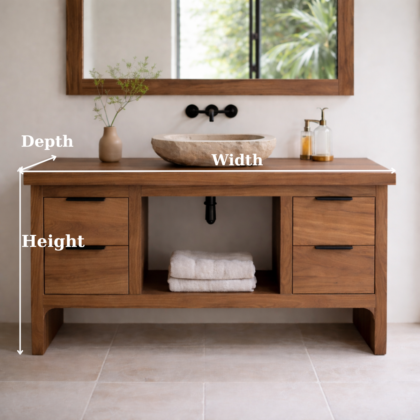 Rustic Soild Wood Bathroom Vanity with Drawers and Open Shelf for Contemporary Kitchnce