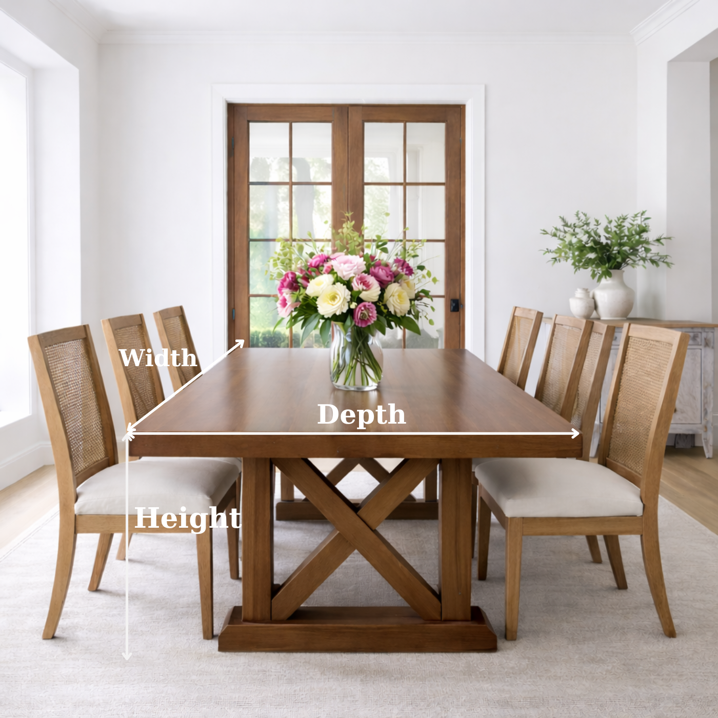 Solid Wood Dining Table with X-Base Farmhouse Style