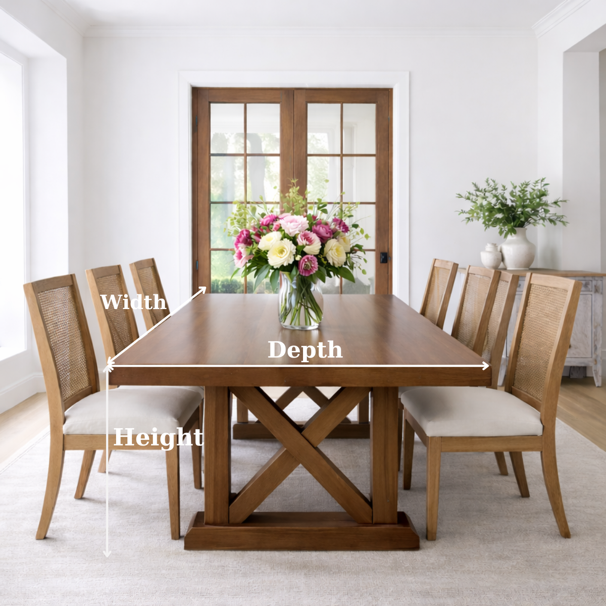 Solid Wood Dining Table with X-Base Farmhouse Style Kitchnce