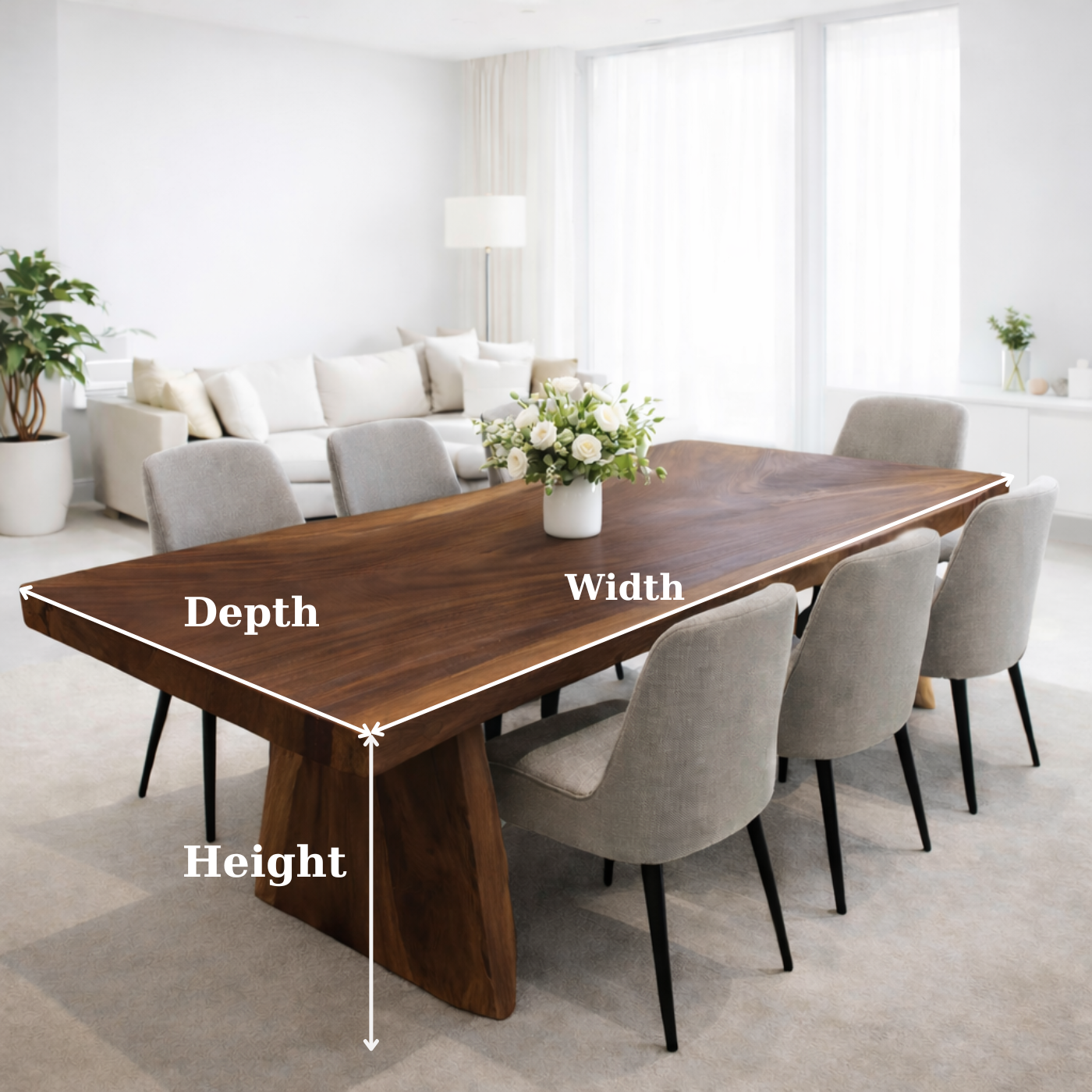 Solid Walnut Dining Table with Sculptural Wood Base Kitchnce