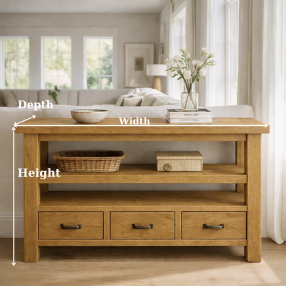 Solid Wood Console Table with Drawers and Open Shelf Kitchnce
