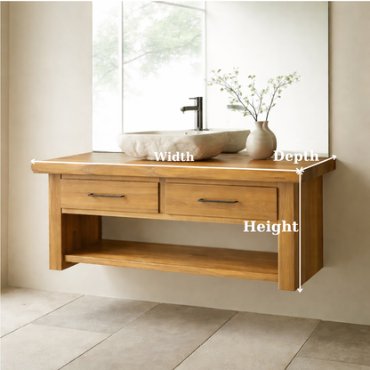 Floating Solid Wood Bathroom Vanity with Storage Shelf Kitchnce